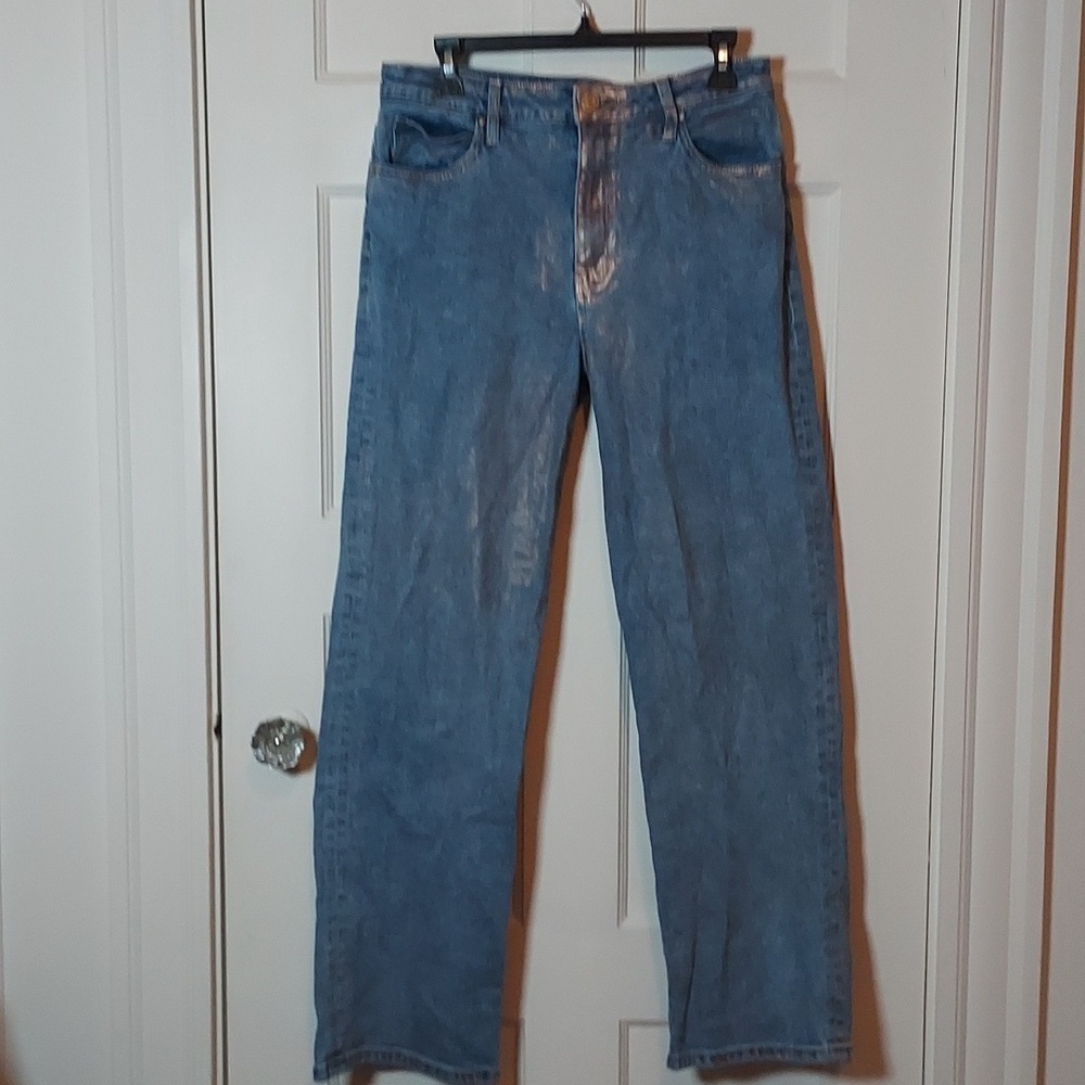 Kut From The Kloth Sienna High Rise Wide Leg Metallic Rose Gold Jeans Sz 6